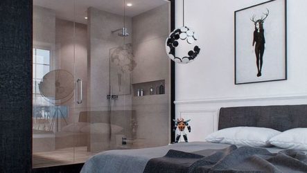 Bilik mandi di dalam bilik tidur: kreatif atau ergonomik?