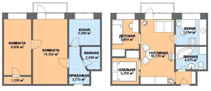 pembangunan semula apartmen dua bilik dalam apartmen tiga bilik